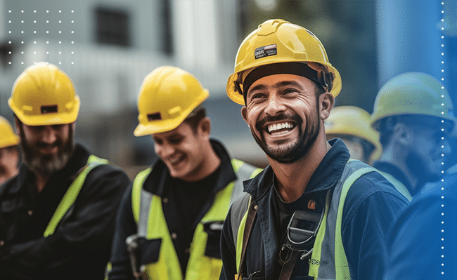 happy of team construction worker working at construction site